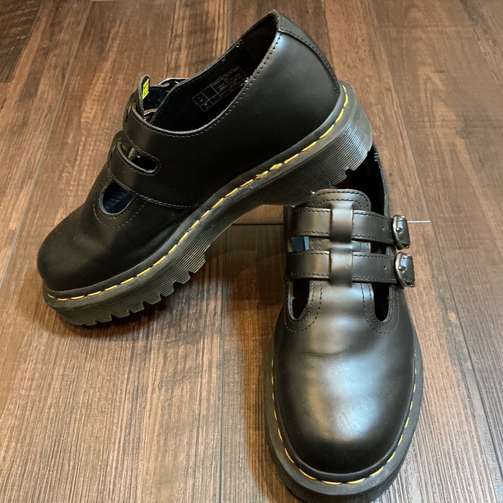Dr. Martens 8065 Bex Double Buckle Mary Jane Black Leather Platform Shoes Size 7